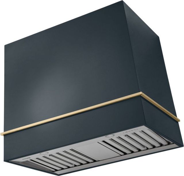 La Cornue Cornufé Loge 36" Quintessential Teal Wall Mounted Range Hood with Brushed Brass Trim-0