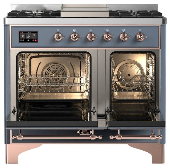 Ilve® Majestic III 40" Blue Gray Pro Style Dual Fuel Natural Gas Range with Solid Door and Copper Trim-1