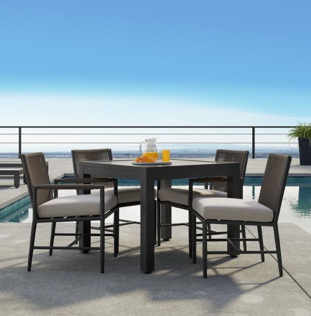 Sunset West Pietra Stone Gray Aluminum/Olefin Rope Outdoor Dining Side Chair with Echo Ash Cushion-4