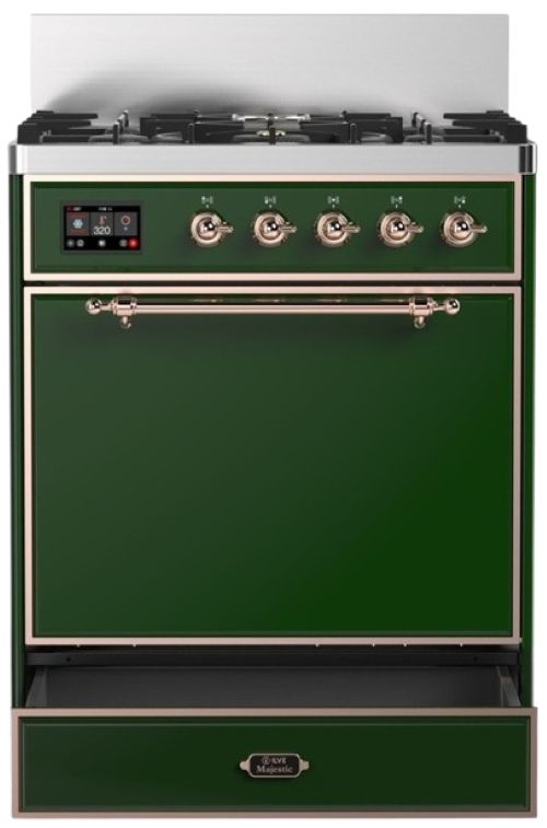 Ilve® Majestic III 30" Emerald Green Pro Style Dual Fuel Liquid Propane Range with Solid Door and Copper Trim-2