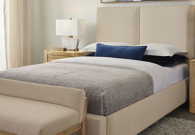 Artisan & Post by Vaughan-Bassett Joinery Ivory Cream/Washed White Oak King Upholstered Panel Bed-1