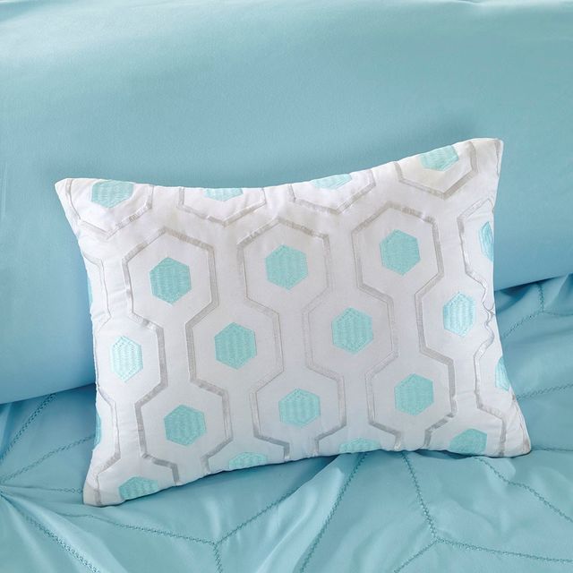 Olliix by Intelligent Design Toren Aqua Twin Embroidered Comforter and Sheet Set-4