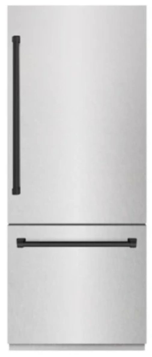 ZLINE Autograph Edition 30" 16.1 Cu. Ft Satin Stainless Steel Built In Bottom Freezer Refrigerator with Matte Black Accents-0