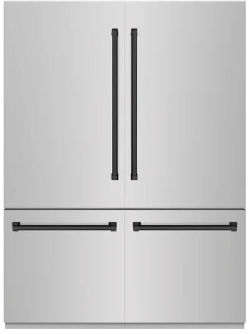 ZLINE Autograph Edition 60" 32.2 Cu. Ft. Stainless Steel Built-In French Door Refrigerator with Graphite Gray Interior and Matte Black Accents-0