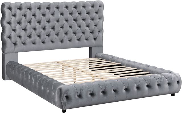 Crown Mark Flory Gray Upholstered Queen Panel Bed-3