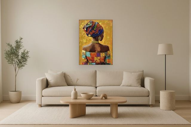 Classy Living Captivating African Lady on Orange I Wall Art-1