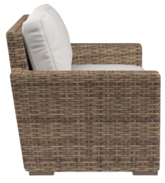Sunset West Havana Aged Tobacco Resin Wicker Outdoor Loveseat with Canvas Flax Cushion-1
