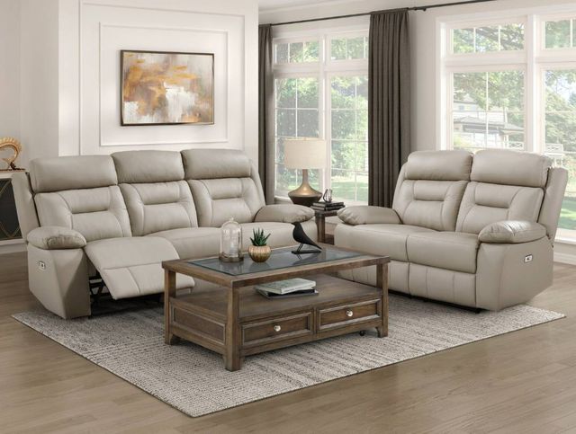 Homelegance® Laconia Latte Leather Power Double Reclining Loveseat-1
