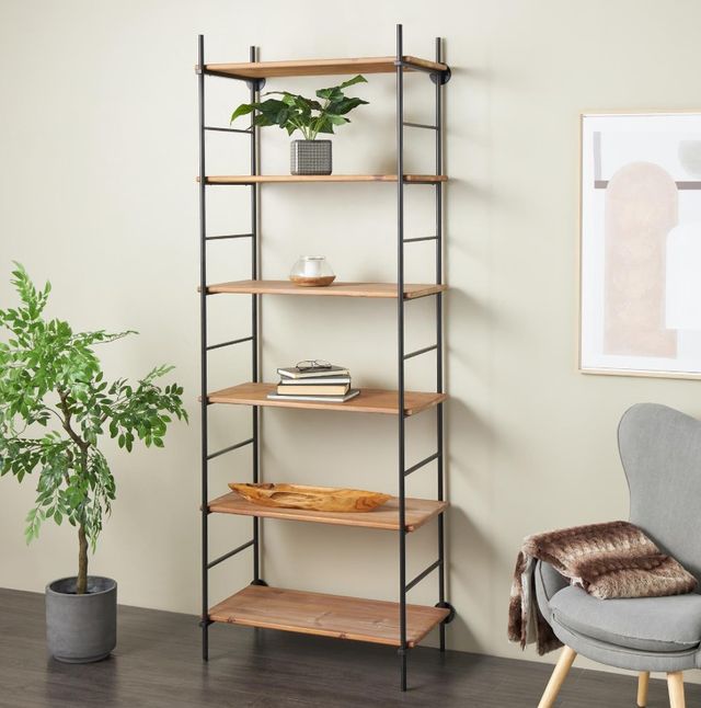 Deco Marche Brown 33''Rectangular 6-Level Shelving with Black Metal Ladder Frames-3
