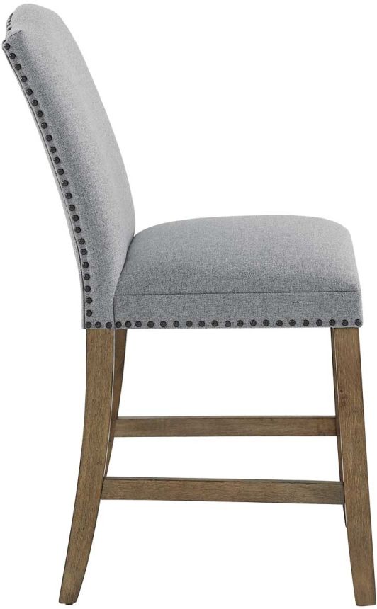Steve Silver Co. Grayson Ash-Gray/Driftwood Upholstered Counter Stool with Nailhead Trim-3