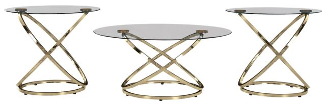 Signature Design by Ashley® Crimonti 3-Piece Glass Top Table Set with Champagne Base-1