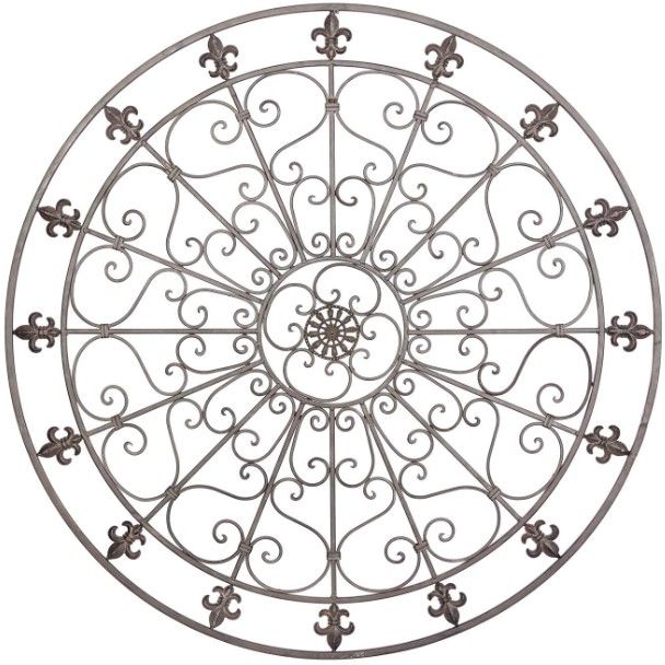 Deco Marche Black Fleur De Lis Circle Wall Decor with Scrollwork-0