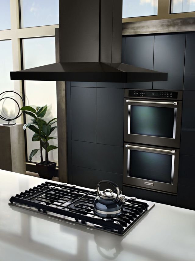 KitchenAid® 36'' Black Stainless Steel with PrintShield™ Finish Island Mount Canopy Range Hood-2
