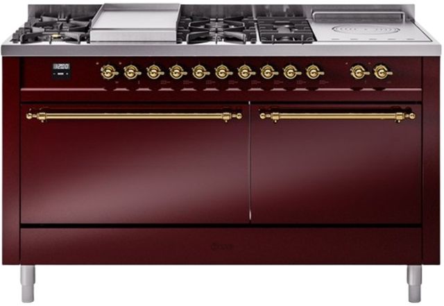 Ilve® Nostalgie II Series 60" Burgundy Pro Style Dual Fuel Range-0