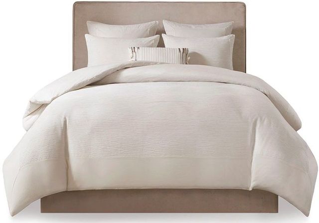 Olliix by N Natori 3 Piece White King Hanae Cotton Blend Yarn Dyed Duvet Cover Set-0