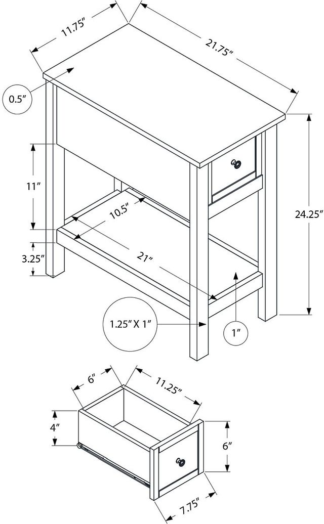 Monarch Specialties Inc. Grey Veneer 2-Tier Narrow End Table-1