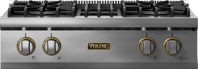 Viking 5 Series 30” Stainless Steel 4-Burner Natural Gas Rangetop with Brushed Brass Trim-0