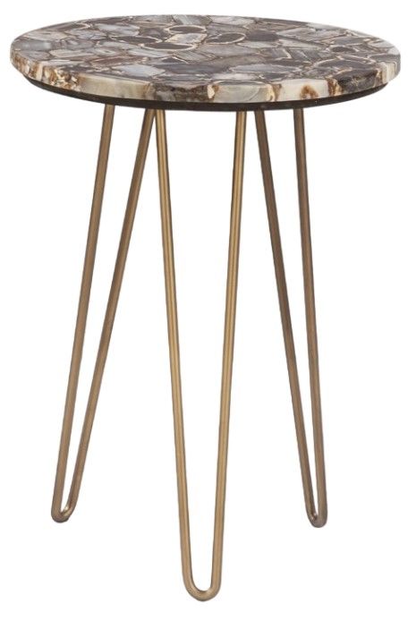 Home Trends & Design Calico Stone Agate Side Table with Antique Gold Iron Base-1