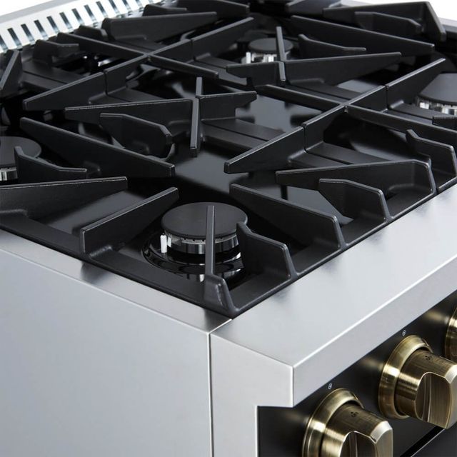 FORNO® Marco 30" Black Pro Style Gas Range with Antique Brass Accents-2