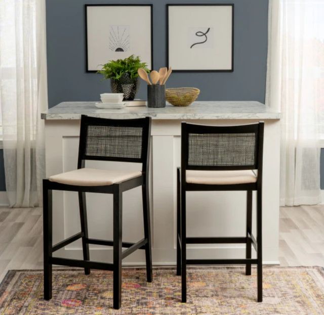 Powell® Beaux 2-Piece Black Cane Barstool-1
