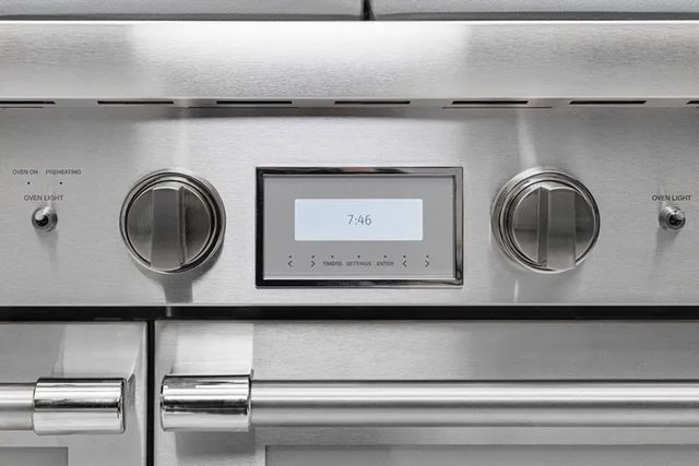 Close view of the control panel on a Thermador range