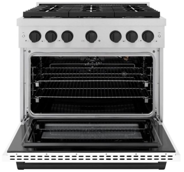 ZLINE Autograph Edition 36" Satin Stainless Steel Pro Style Gas Range with White Matte Door and Matte Black Accents-1