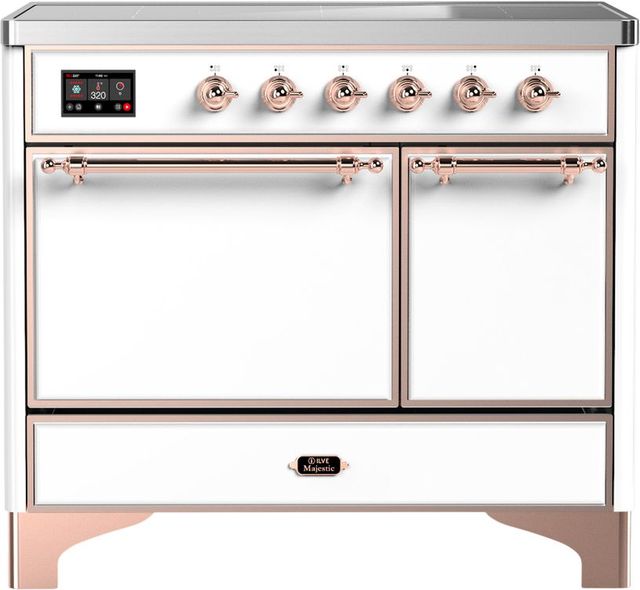 Ilve® Majestic III 40" White Pro Style Induction Range with Solid Door and Copper Trim-0