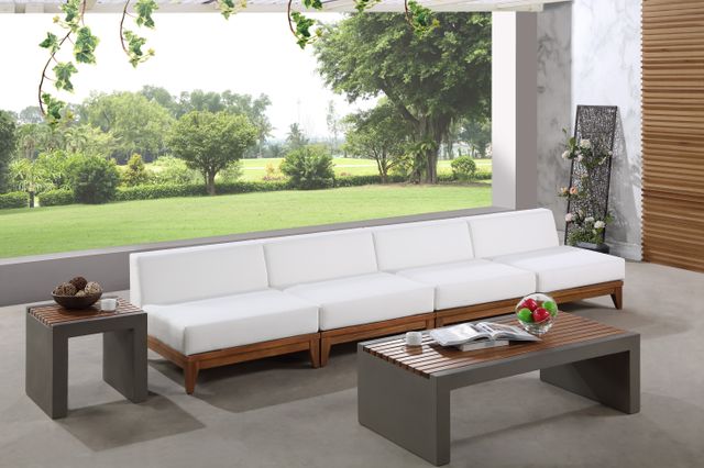 Meridian Furniture Rio 4-Piece Acacia Wood/Off-White Fabric/Wood Outdoor Patio Modular Sectional Armless Sofa-3