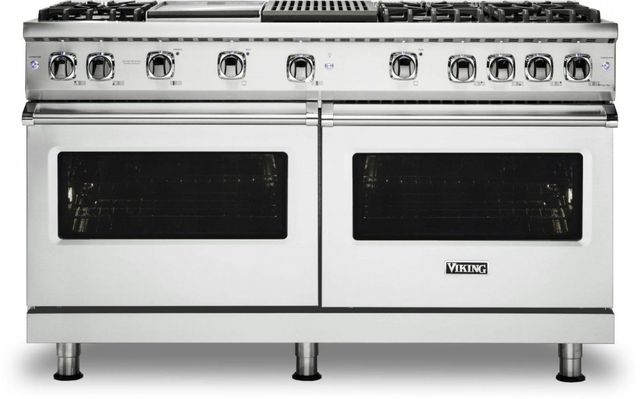 Viking® 5 Series 60" Frost White Pro Style Liquid Propane Range with 12" Griddle and 12" Grill-0