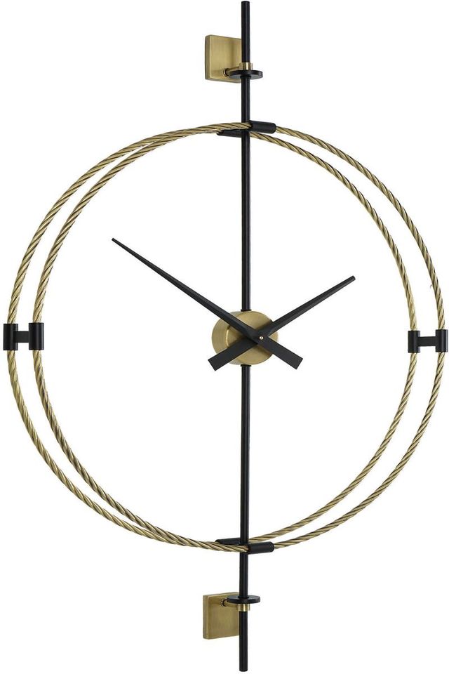 Uttermost® Time Flies Brushed Brass/Satin Black Modern Wall Clock-2