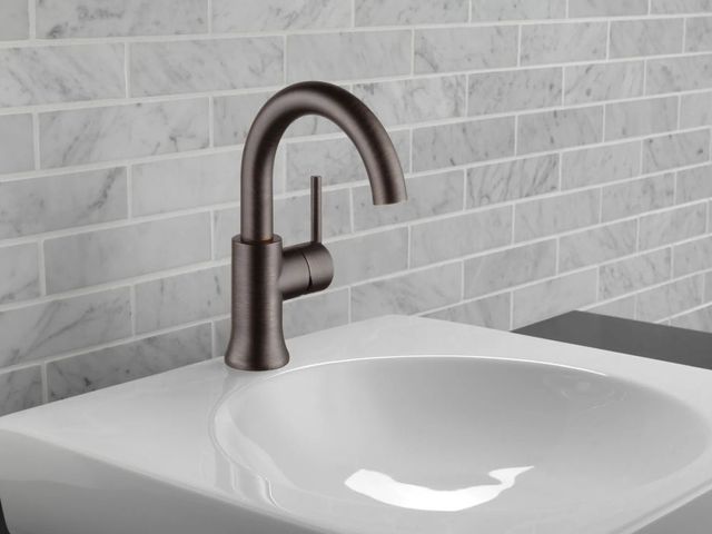 Delta Trinsic® Venetian Bronze Single Handle High-Arc Bathroom Faucet with Drain-2