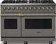 Viking® 5 Series 48" Damascus Gray Pro Style Dual Fuel (LP) Range with Brushed Brass Trim-0