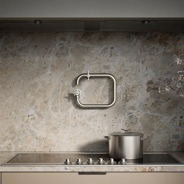 KOHLER® Billet® Vibrant Stainless Wall-Mount Pot Filler with Cross Handle-4