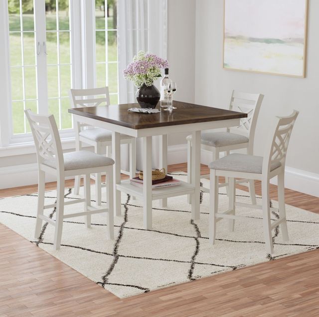 Elements International Brooks 5-Piece Medium Brown/Cream/White Counter Dining Set-1