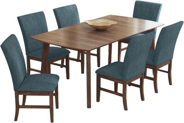 Elements International Santa Barbara 7-Piece Denim Blue/Walnut Rectangular Dining Set-0