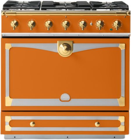 La Cornue CornuFé 90 Albertine 36" Quintessential Orange Pro Style Dual Fuel Range with Brushed Brass Trim-0