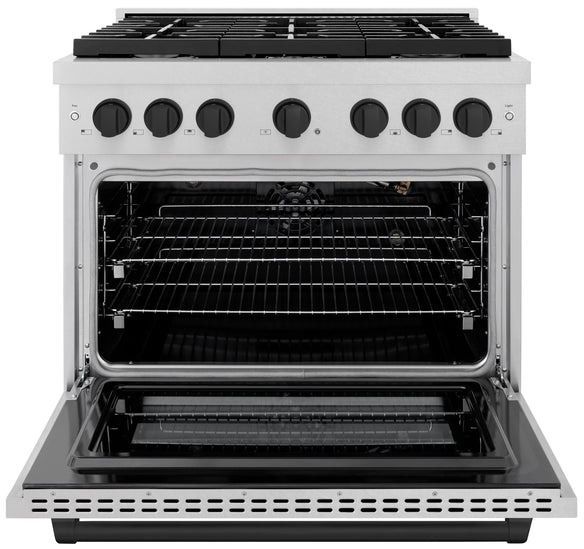 ZLINE Autograph Edition 36" Satin Stainless Steel Pro Style Gas Range with 6 Burner Cooktop and Matte Black Accents-1
