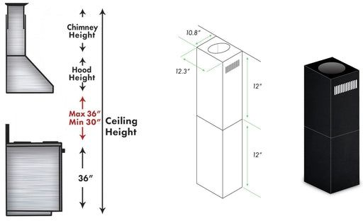 ZLINE 2 Piece 12" Black Island Hood Extension Kit-1