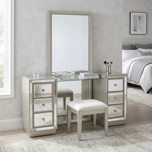 Coast2Coast Home™ Kiara 2-Piece Elsinore Champagne Vanity Mirror and Stool Set-1