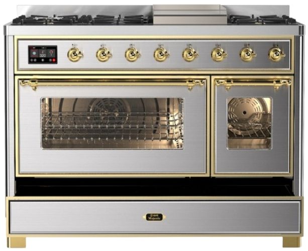 Ilve® Majestic III 48" Stainless Steel Pro Style Dual Fuel Liquid Propane Range with Griddle and Brass Trim-2