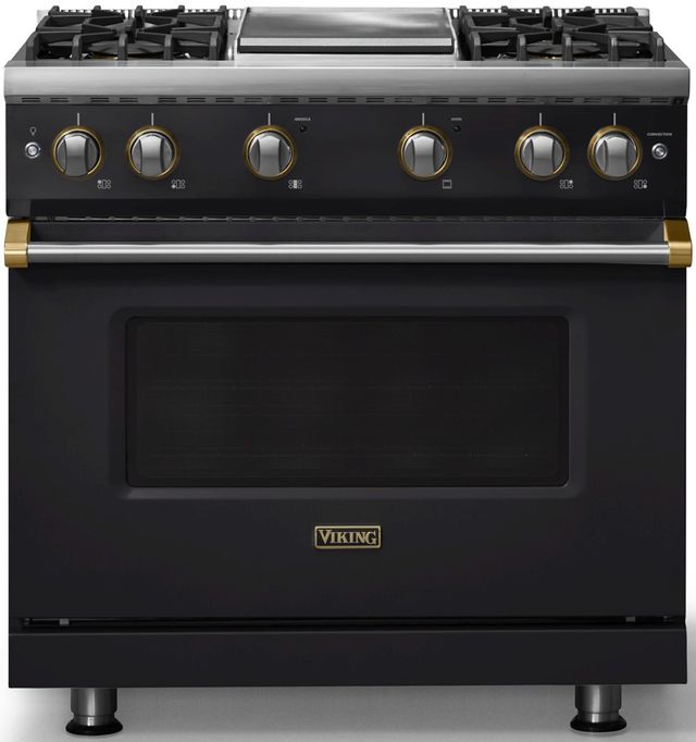 Viking® 5 Series 36" Onyx Pro Style Gas (LP) Range with Brushed Brass Trim-0