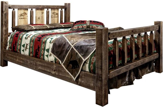 Montana Woodworks® Homestead Stain and Clear Lacquer Queen Bed with Laser Engraved Moose Design-0