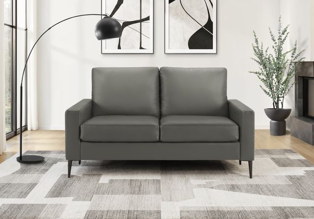 Monarch Specialties Inc. Dark Grey 58" Faux Leather Love Seat with Black Metal Legs-1