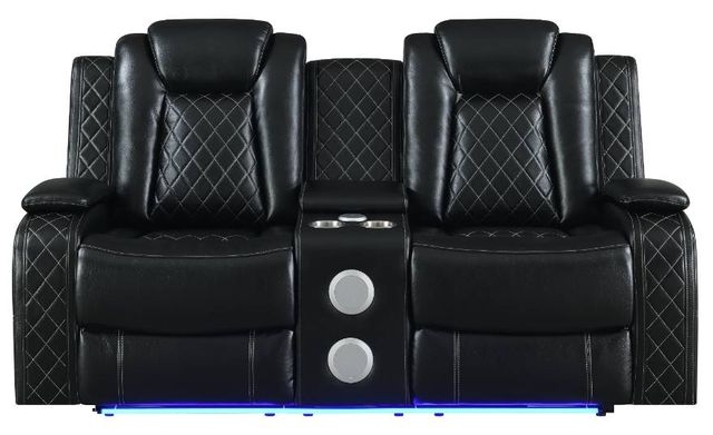 New Classic® Home Furnishings Orion Black Power Reclining Loveseat with Footrest and Headrest-1