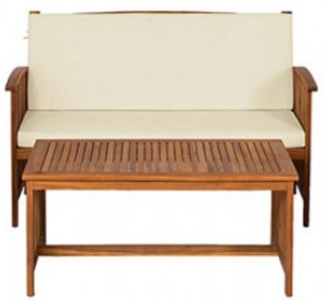 Furniture of America® Kyushu 2- Piece Beige/Natural Fabric/Wood Outdoor Patio Set -0