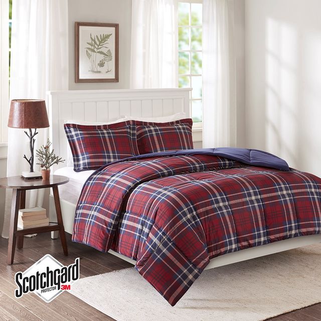 Olliix by Madison Park Essentials Bernard Red King/California King 3M Scotchgard Down Alternative Comforter Mini Set-1