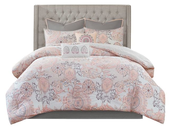 Olliix by Madison Park Isla 8 Piece Blush California King Cotton Printed Reversible Comforter Set-0
