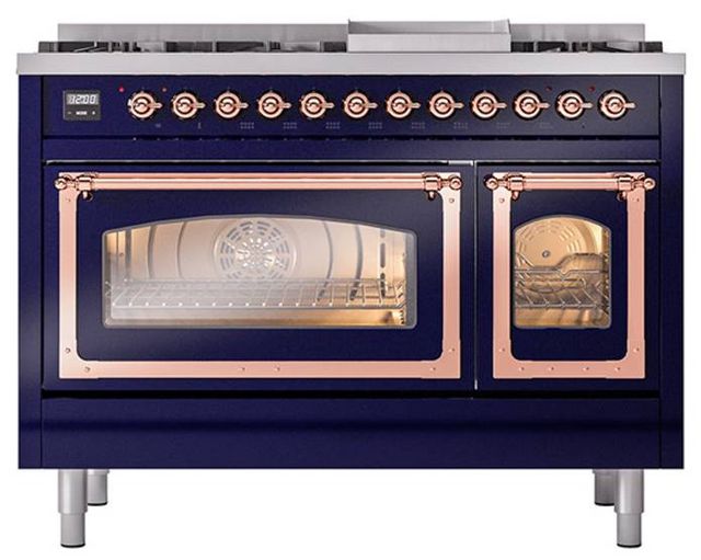 Ilve® Nostalgie II Noblesse 48'' Midnight Blue Pro Style Dual Fuel Range with Copper Trim-1