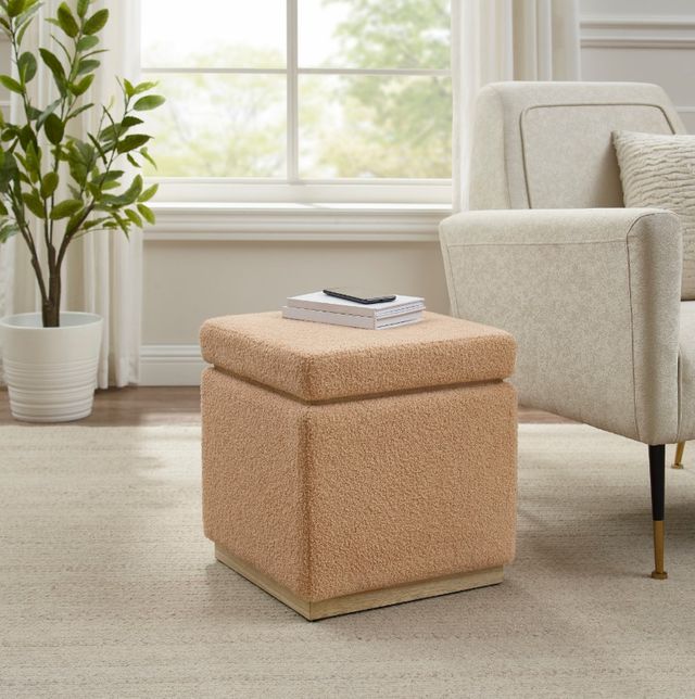 Linon Sunny Tan Square Storage Ottoman-1