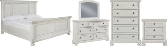 Signature Design by Ashley® Robbinsdale 5-Piece Antique White California King Panel Bed Set-0